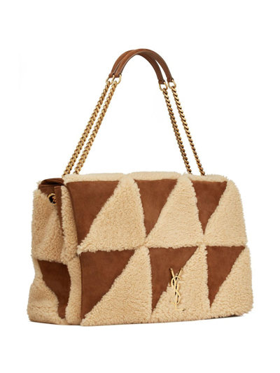 Shop Saint Laurent Jamie Panelled Shearling Shoulder Bag In Brown