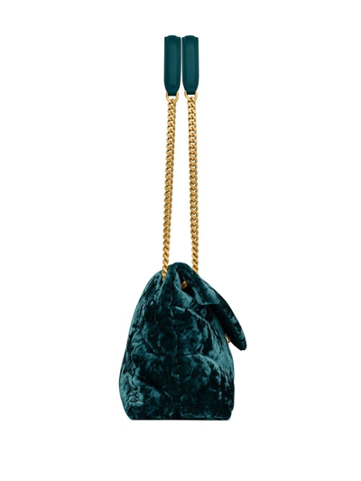 Shop Saint Laurent Small Puffer Velvet Shoulder Bag In Green