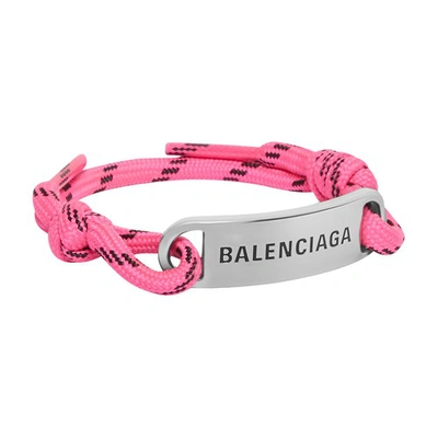Shop Balenciaga Plate Bracelet In Fluo Pnk Blk Ant Sil