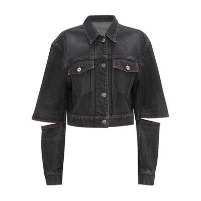 Shop Jw Anderson Cutout Sleeve Trucker Jacket In Grey