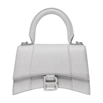 Shop Balenciaga Hourglass Xs Handbag In Sparkling Fabric In Silver