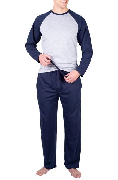 Shop Sleephero Raglan Long Sleeve T-shirt & Pants 2-piece Pajama Set In Light Grey W/ Charcoal Grey