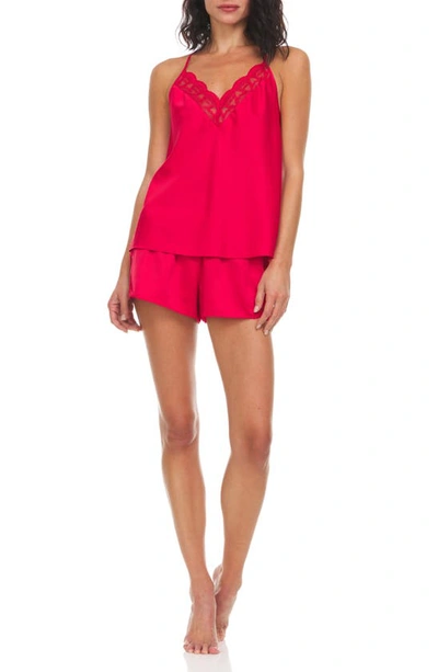 Shop Flora By Flora Nikrooz Kit Lace Trim Satin Camisole & Shorts 2-piece Pajama Set In Red