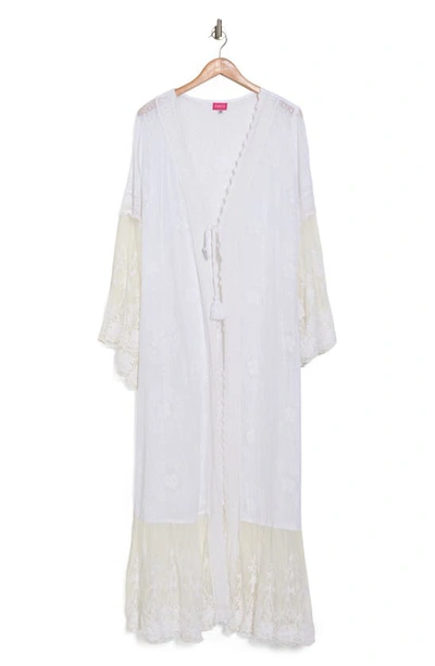 Shop Ranee's Cotton Lace Tassel Robe In Ivory