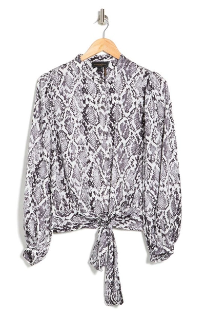 Shop Donna Karan Snakeskin Print Tie Hem Blouse In Python Grey