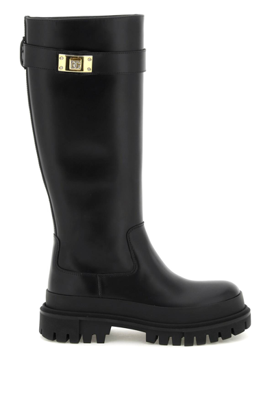 Shop Dolce & Gabbana Leather Antik Boots With Branded Closure In Black