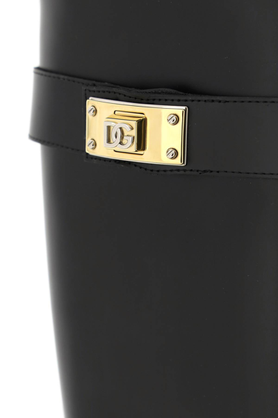 Shop Dolce & Gabbana Leather Antik Boots With Branded Closure In Black