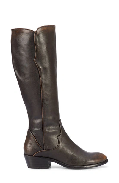 Shop Frye Carson Piping Knee High Boot In Black Crust Veg Mist Leather