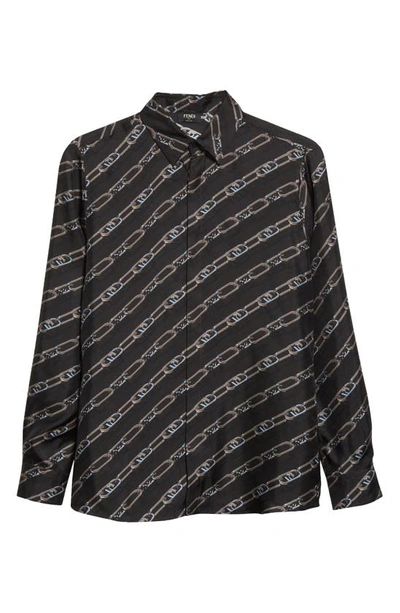 Shop Fendi O'lock Cotton Blend Button-up Shirt In Peltro