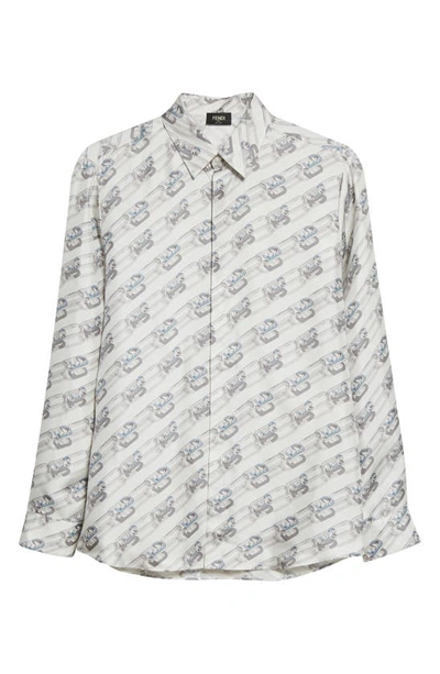 Shop Fendi O'lock Cotton Blend Button-up Shirt In Gesso