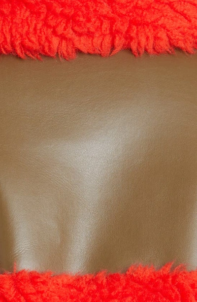 Shop Sacai Double Breasted Faux Shearling Coat In Khaki/ Orange