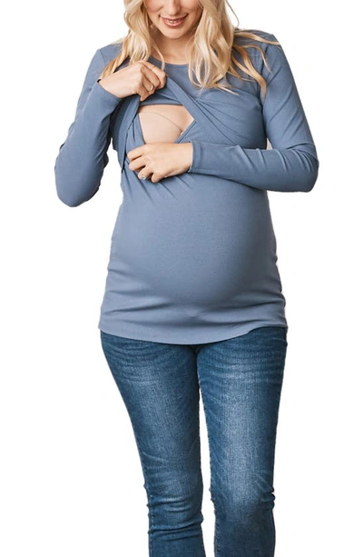 Shop Angel Maternity Long Sleeve Maternity/nursing Top In Blue