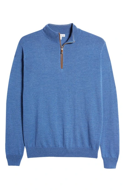 Shop Peter Millar Autumn Crest Quarter Zip Wool & Lyocell Sweater In Storm Blue