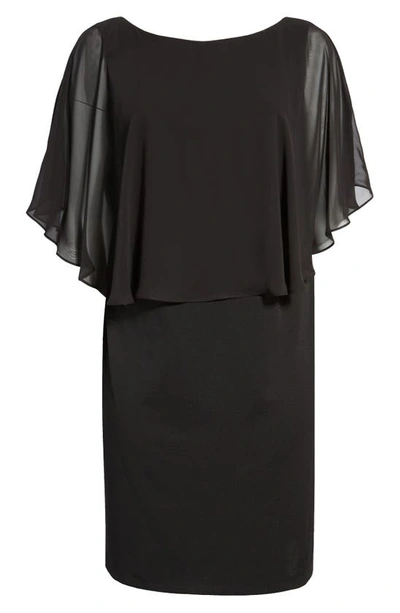 Shop Connected Apparel Cape Sleeve A-line Dress In Black