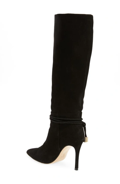Beautiisoles Lindsay Pointed Toe Knee High Boot In Black Suede