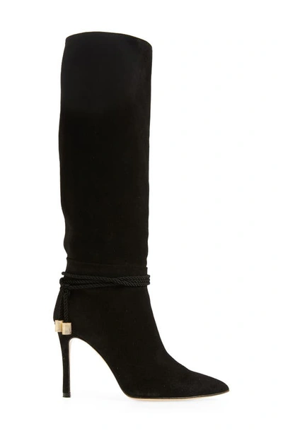 Beautiisoles Lindsay Pointed Toe Knee High Boot In Black Suede