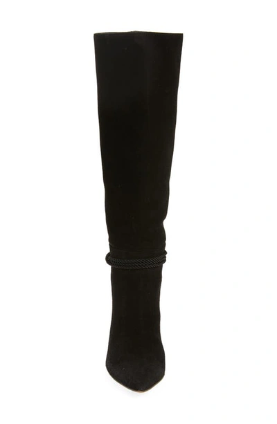 Beautiisoles Lindsay Pointed Toe Knee High Boot In Black Suede