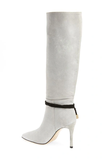 Beautiisoles Lindsay Pointed Toe Knee High Boot In Light Grey Suede