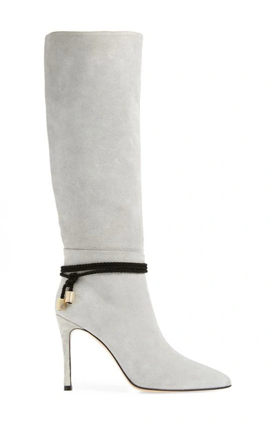 Beautiisoles Lindsay Pointed Toe Knee High Boot In Light Grey Suede