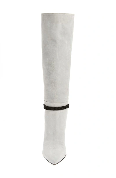 Beautiisoles Lindsay Pointed Toe Knee High Boot In Light Grey Suede