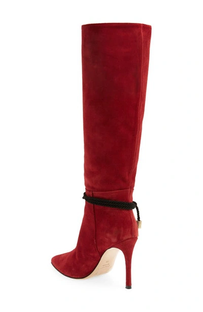 Beautiisoles Lindsay Pointed Toe Knee High Boot In Dark Red Suede
