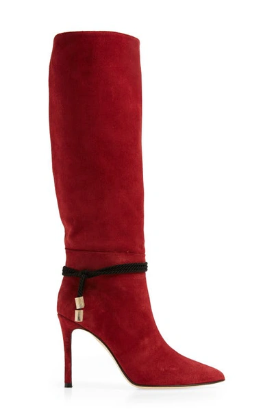 Beautiisoles Lindsay Pointed Toe Knee High Boot In Dark Red Suede