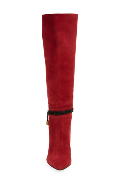 Beautiisoles Lindsay Pointed Toe Knee High Boot In Dark Red Suede