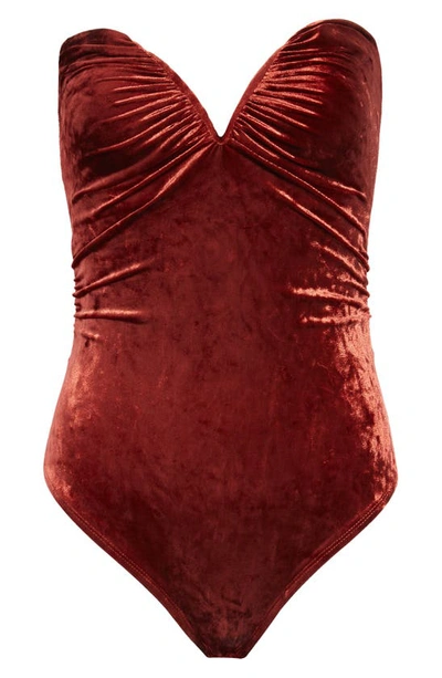 Alix Nyc Petra Strapless Stretch Velvet Bodysuit In Rosewood | ModeSens