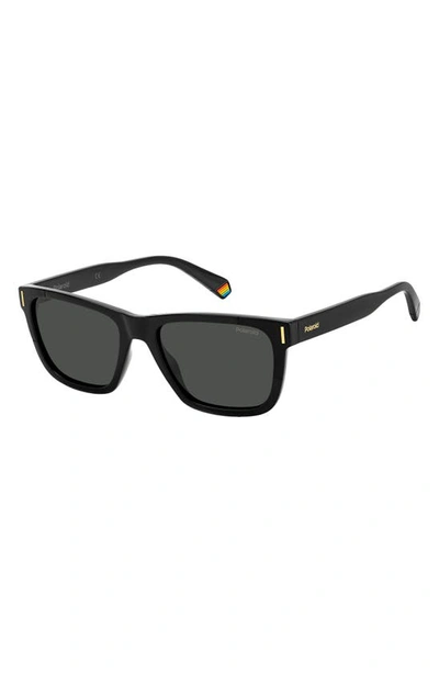Shop Polaroid 54mm Polarized Square Sunglasse In Black/ Grey Polarized