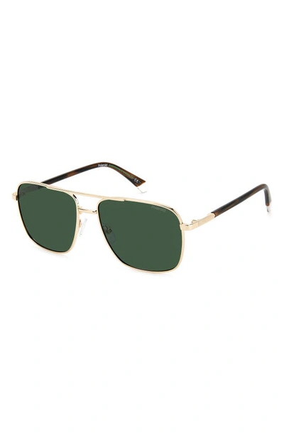 Shop Polaroid 58mm Polarized Rectangular Sunglasses In Gold/ Green Polarized