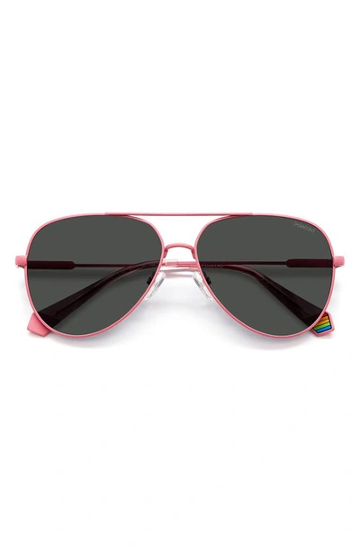 Shop Polaroid 60mm Polarized Aviator Sunglasses In Pink/ Grey Polarized