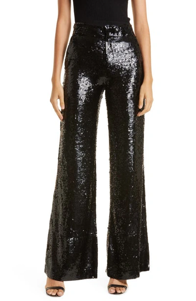 Shop Alice And Olivia Dylan Sequin Wide Leg Trousers In Black