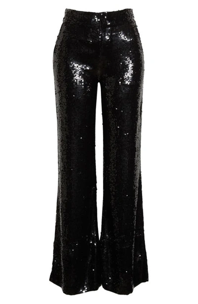 Shop Alice And Olivia Dylan Sequin Wide Leg Trousers In Black