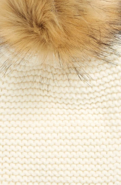 Shop Kyi Kyi Wool Blend Beanie With Faux Fur Pom In White/ Natural