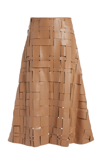 Shop A.w.a.k.e. Woven Faux Leather Midi Skirt In Neutral