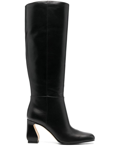 Shop Si Rossi Knee-high Black Leather Boots In Nero