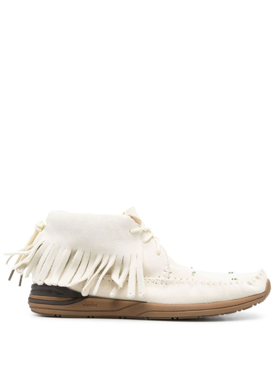 Shop Visvim Shaman-folk Fringed Boots In White