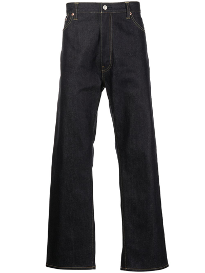 Shop Junya Watanabe Stripe-detail Straight-leg Jeans In Blue