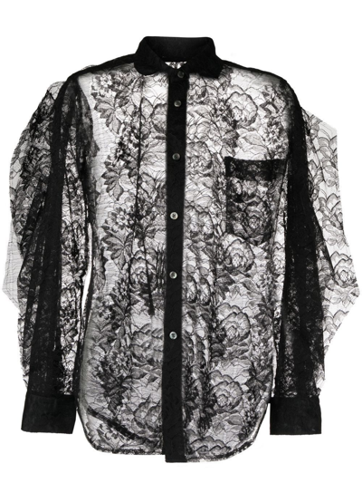 Shop Comme Des Garçons Floral-lace Button-down Shirt In Black