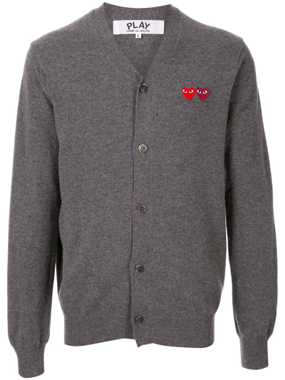 Shop Comme Des Garçons Play Embroidered Logo Cardigan In Grey