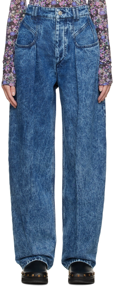 Shop Isabel Marant Blue Vetea Wide Leg Jeans In 30bu Blue