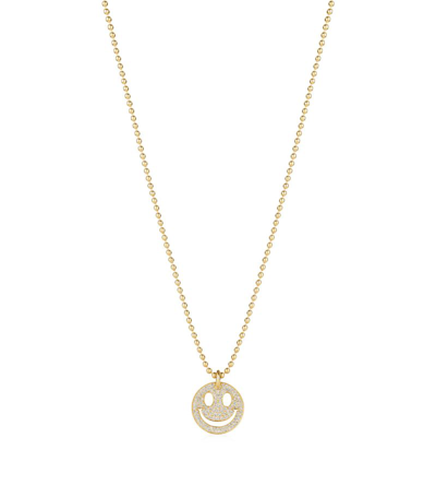 Shop Noa Mini Yellow Gold And Diamond Smiley Necklace