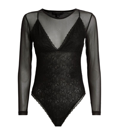 Shop Allsaints Lace Nyla Bodysuit In Black