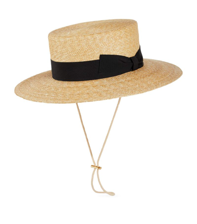 Shop Gucci Bow-trim Boater Hat In Neutrals