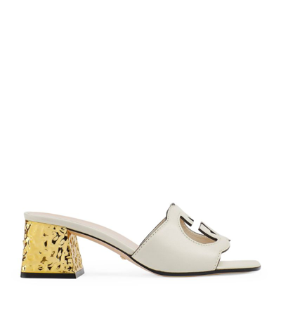 Shop Gucci Leather Cut-out Interlocking G Mules 55 In White