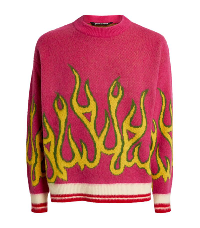 Shop Palm Angels Wool Flames Sweater In Pink