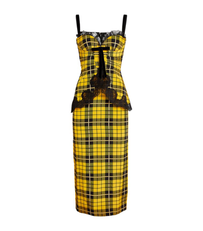 Shop Alessandra Rich Tartan Midi Dress In Yellow