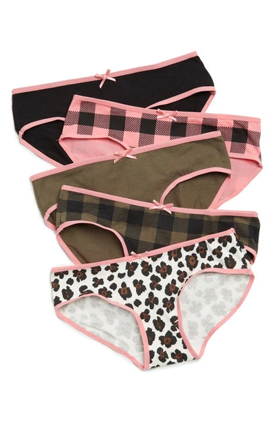 Shop Nordstrom Rack Kids' Hipster Cut Panties In Check- Leopard Pack