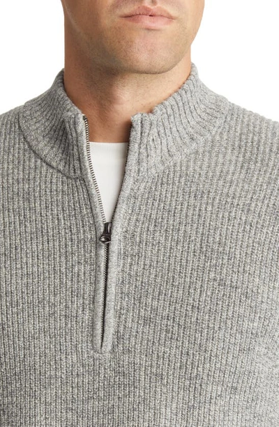 Shop Schott Nyc Half Zip Rib Wool Blend Sweater In Heather Grey