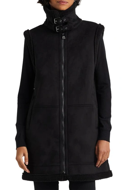 Shop Lauren Ralph Lauren Faux Suede Vest With Faux Shearling Trim In Black